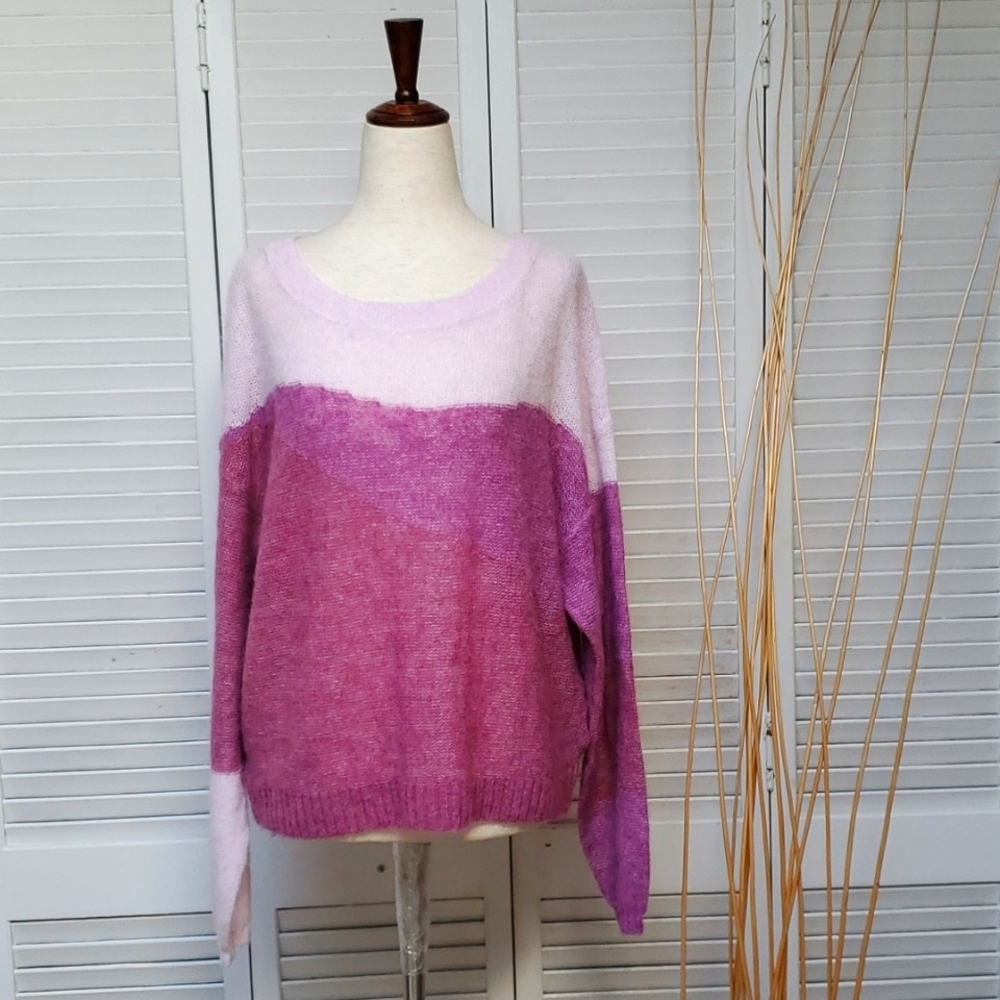 NWT Old Navy Sheer Boa Purple Wave Boat Neck Sweater Size L